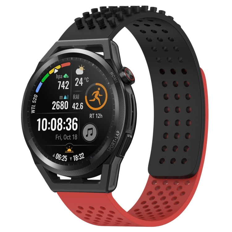 For Huawei Watch GT Runner 22mm Holes Breathable 3D Dots Silicone Watch Band(Black+Red) - Watch Bands by PMC TechLife | Online Shopping South Africa | PMC TechLife