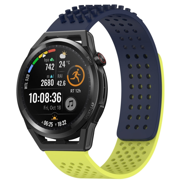 For Huawei Watch GT Runner 22mm Holes Breathable 3D Dots Silicone Watch Band(Midnight Blue+Lime Green) - Watch Bands by PMC TechLife | Online Shopping South Africa | PMC TechLife