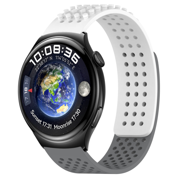 For Huawei Watch 4 22mm Holes Breathable 3D Dots Silicone Watch Band(White+Grey) - Watch Bands by PMC TechLife | Online Shopping South Africa | PMC TechLife