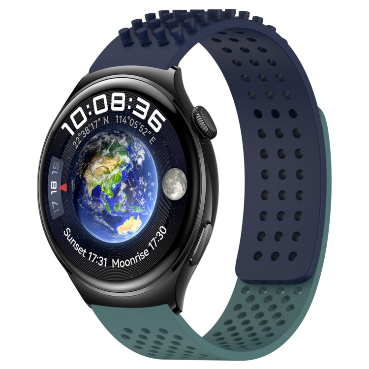 For Huawei Watch 4 22mm Holes Breathable 3D Dots Silicone Watch Band(Midnight Blue+Olive Green) - Watch Bands by PMC TechLife | Online Shopping South Africa | PMC TechLife
