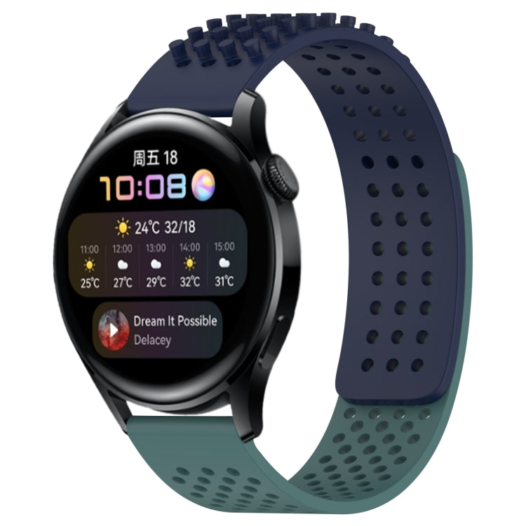 For Huawei Watch 3 22mm Holes Breathable 3D Dots Silicone Watch Band(Midnight Blue+Olive Green) - Watch Bands by PMC TechLife | Online Shopping South Africa | PMC TechLife