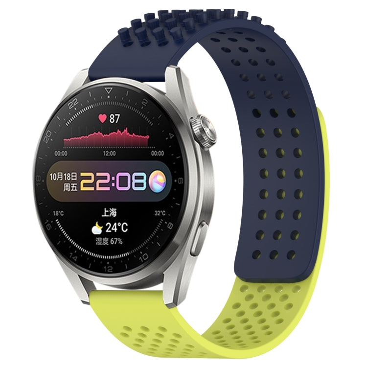 For Huawei Watch 3 Pro 22mm Holes Breathable 3D Dots Silicone Watch Band(Midnight Blue+Lime Green) - Watch Bands by PMC TechLife | Online Shopping South Africa | PMC TechLife