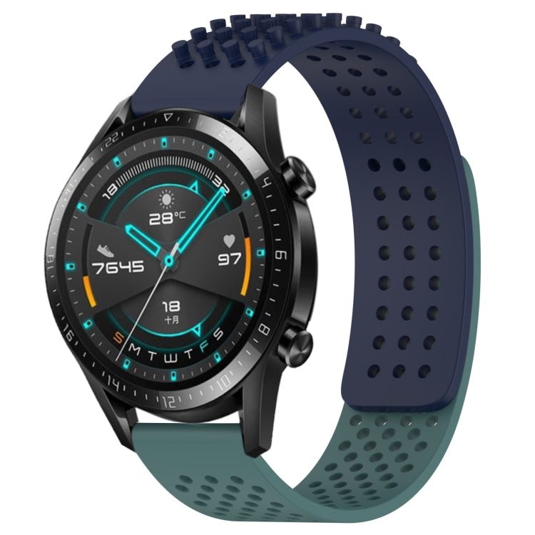For Huawei GT2 46mm 22mm Holes Breathable 3D Dots Silicone Watch Band(Midnight Blue+Olive Green) - Watch Bands by PMC TechLife | Online Shopping South Africa | PMC TechLife