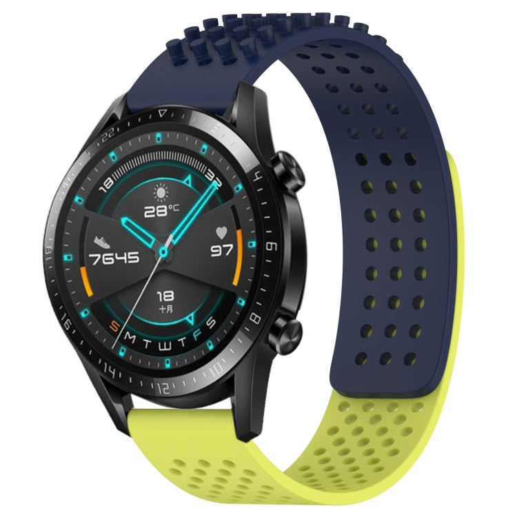 For Huawei GT2 46mm 22mm Holes Breathable 3D Dots Silicone Watch Band(Midnight Blue+Lime Green) - Watch Bands by PMC TechLife | Online Shopping South Africa | PMC TechLife