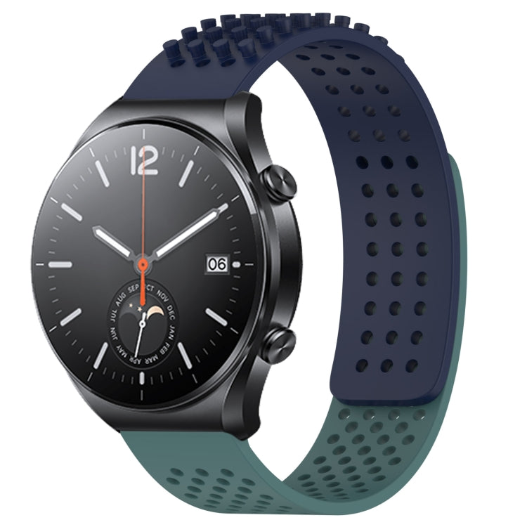 For Xiaomi MI Watch S1 22mm Holes Breathable 3D Dots Silicone Watch Band(Midnight Blue+Olive Green) - Watch Bands by PMC TechLife | Online Shopping South Africa | PMC TechLife