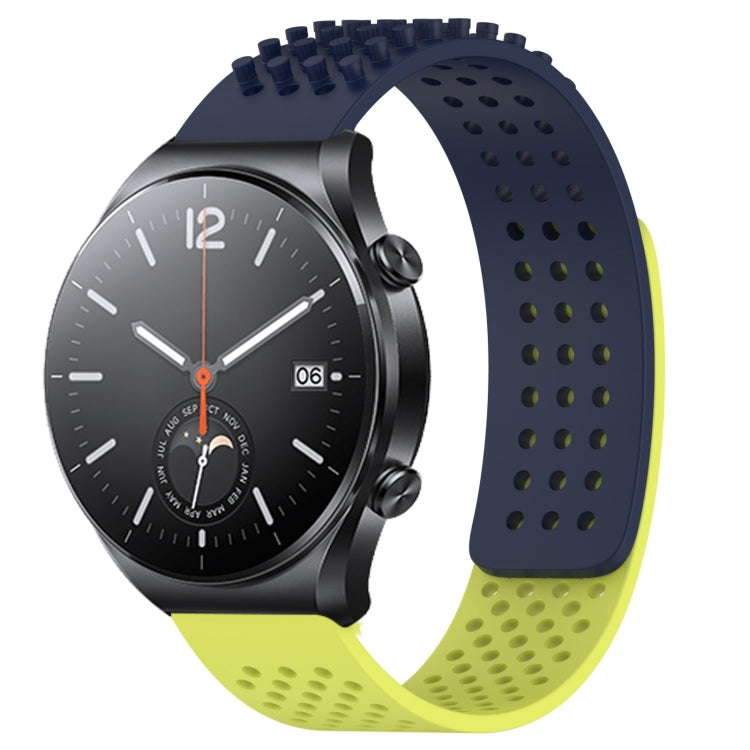 For Xiaomi MI Watch S1 22mm Holes Breathable 3D Dots Silicone Watch Band(Midnight Blue+Lime Green) - Watch Bands by PMC TechLife | Online Shopping South Africa | PMC TechLife
