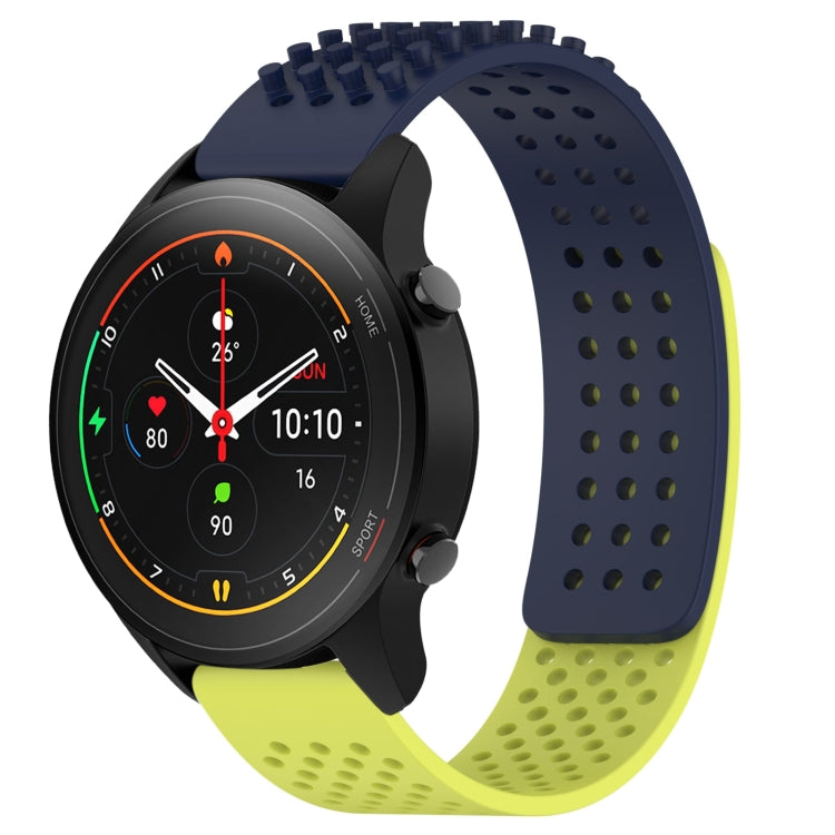 For Xiaomi MI Watch S1 Pro 22mm Holes Breathable 3D Dots Silicone Watch Band(Midnight Blue+Lime Green) - Watch Bands by PMC TechLife | Online Shopping South Africa | PMC TechLife