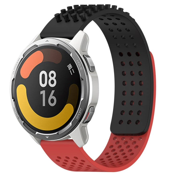 For Xiaomi MI Watch Color 2 22mm Holes Breathable 3D Dots Silicone Watch Band(Black+Red) - Watch Bands by PMC TechLife | Online Shopping South Africa | PMC TechLife