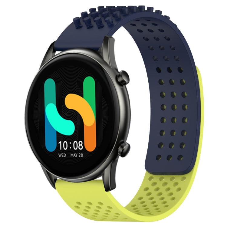 For Xiaomi Haylou RT2 LS10 22mm Holes Breathable 3D Dots Silicone Watch Band(Midnight Blue+Lime Green) - Watch Bands by PMC TechLife | Online Shopping South Africa | PMC TechLife