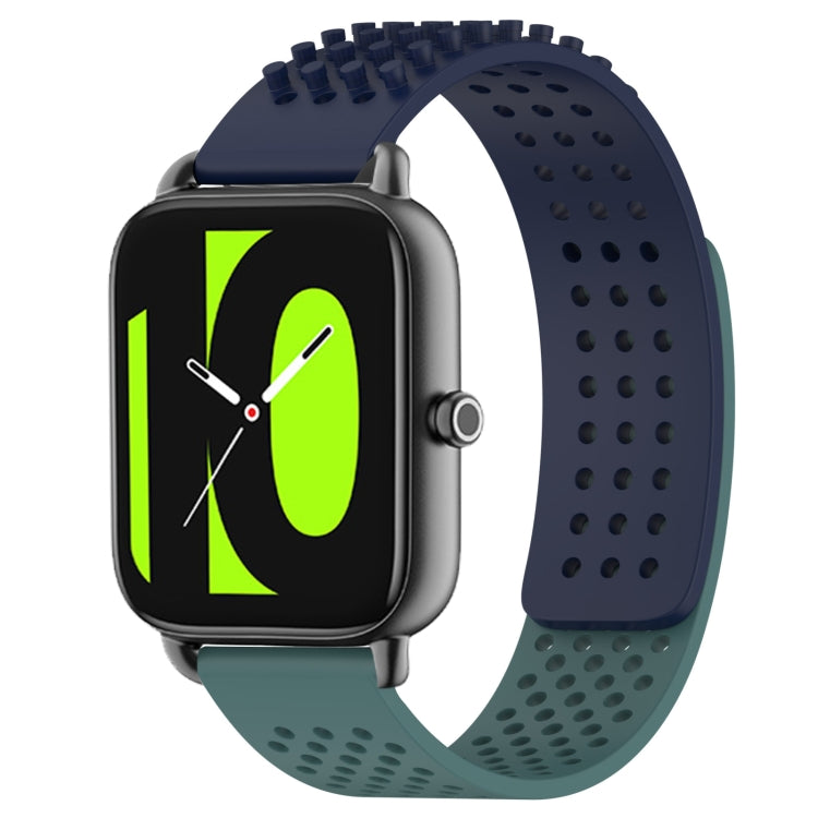 For Xiaomi Haylou RS4 LS12 22mm Holes Breathable 3D Dots Silicone Watch Band(Midnight Blue+Olive Green) - Watch Bands by PMC TechLife | Online Shopping South Africa | PMC TechLife