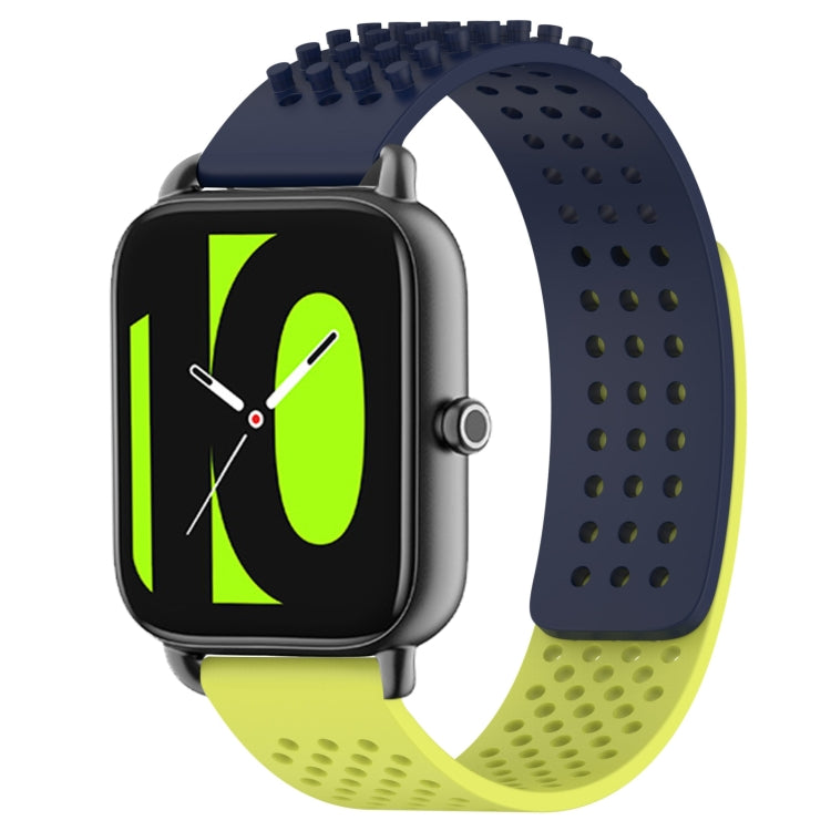 For Xiaomi Haylou RS4 LS12 22mm Holes Breathable 3D Dots Silicone Watch Band(Midnight Blue+Lime Green) - Watch Bands by PMC TechLife | Online Shopping South Africa | PMC TechLife