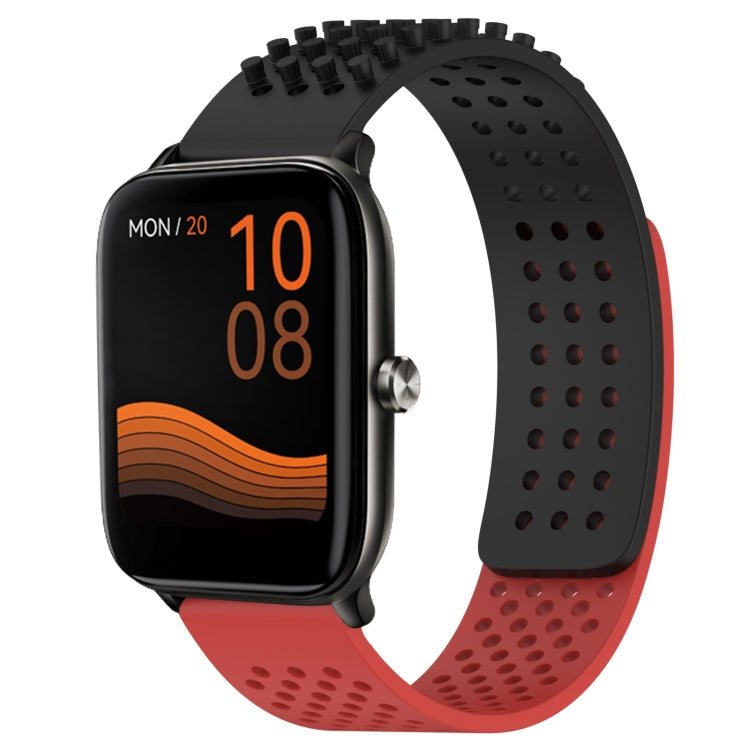 For Xiaomi Haylou GST LS09B 22mm Holes Breathable 3D Dots Silicone Watch Band(Black+Red) - Watch Bands by PMC TechLife | Online Shopping South Africa | PMC TechLife