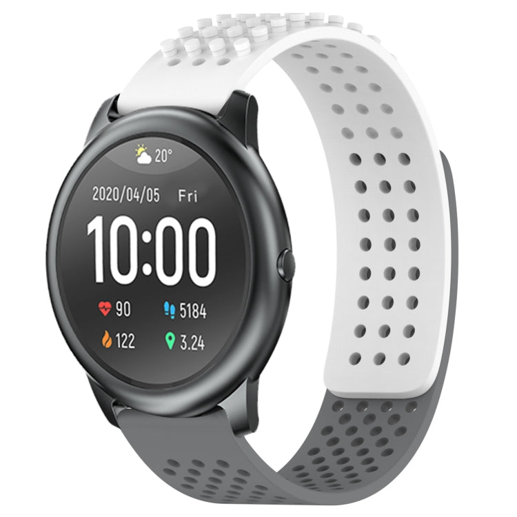 For Xiaomi Haylou RT LS05S 22mm Holes Breathable 3D Dots Silicone Watch Band(White+Grey) - Watch Bands by PMC TechLife | Online Shopping South Africa | PMC TechLife