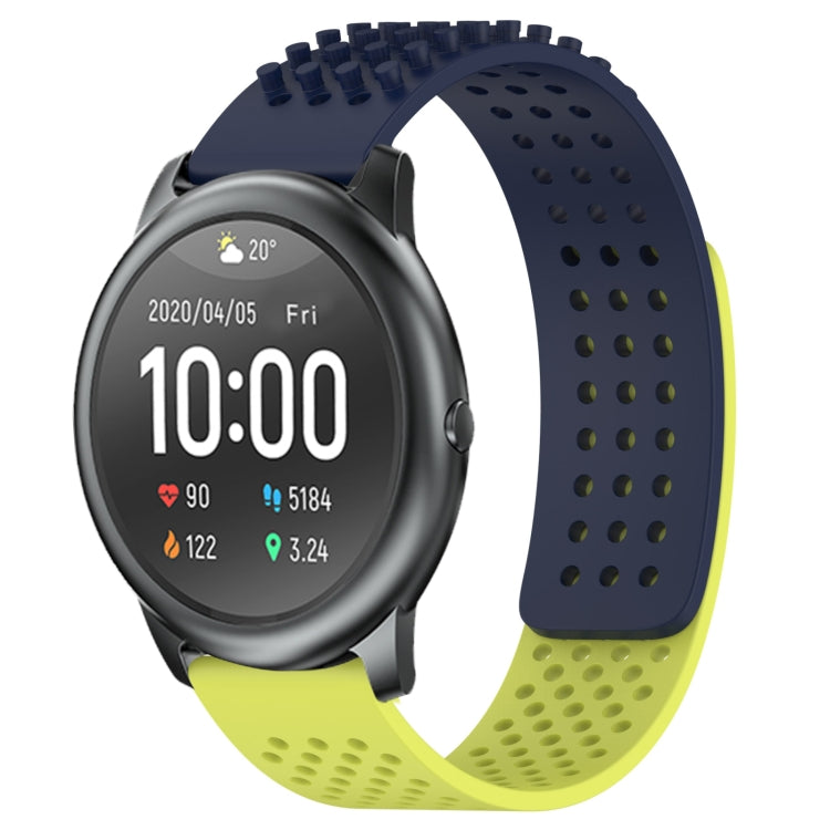 For Xiaomi Haylou RT LS05S 22mm Holes Breathable 3D Dots Silicone Watch Band(Midnight Blue+Lime Green) - Watch Bands by PMC TechLife | Online Shopping South Africa | PMC TechLife