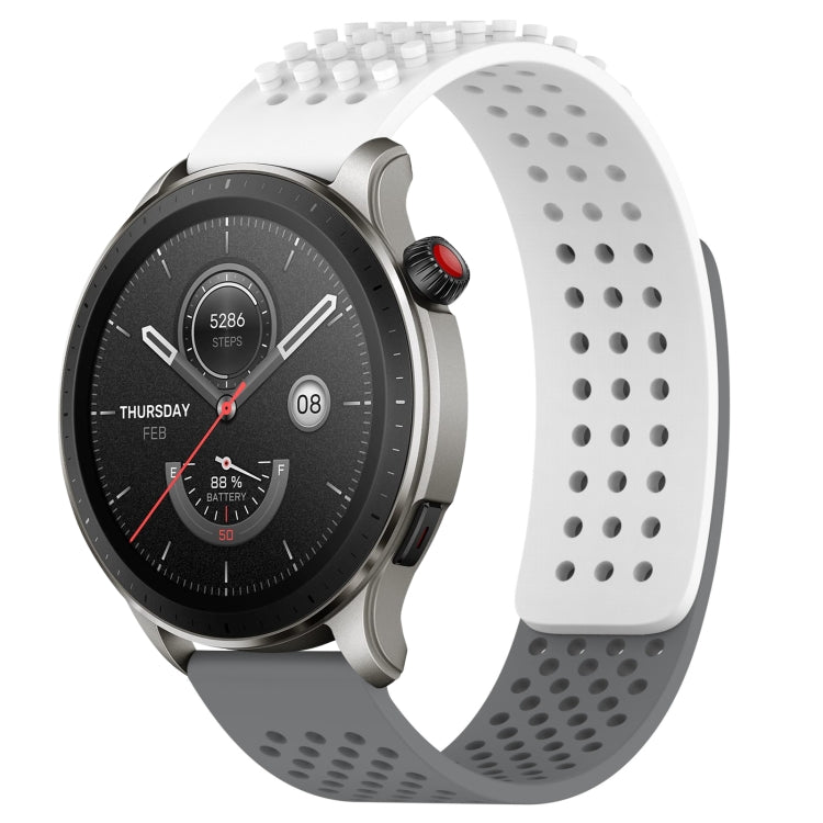 For Amazfit GTR 4 22mm Holes Breathable 3D Dots Silicone Watch Band(White+Grey) - Watch Bands by PMC TechLife | Online Shopping South Africa | PMC TechLife