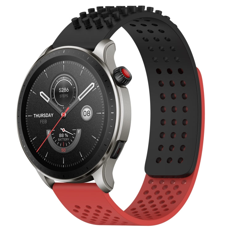 For Amazfit GTR 4 Pro 22mm Holes Breathable 3D Dots Silicone Watch Band(Black+Red) - Watch Bands by PMC TechLife | Online Shopping South Africa | PMC TechLife