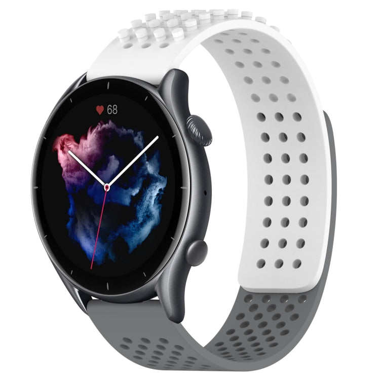 For Amazfit GTR 3 Pro 22mm Holes Breathable 3D Dots Silicone Watch Band(White+Grey) - Watch Bands by PMC TechLife | Online Shopping South Africa | PMC TechLife