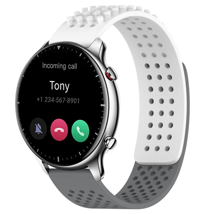 For Amazfit GTR 2 22mm Holes Breathable 3D Dots Silicone Watch Band(White+Grey) - Watch Bands by PMC TechLife | Online Shopping South Africa | PMC TechLife
