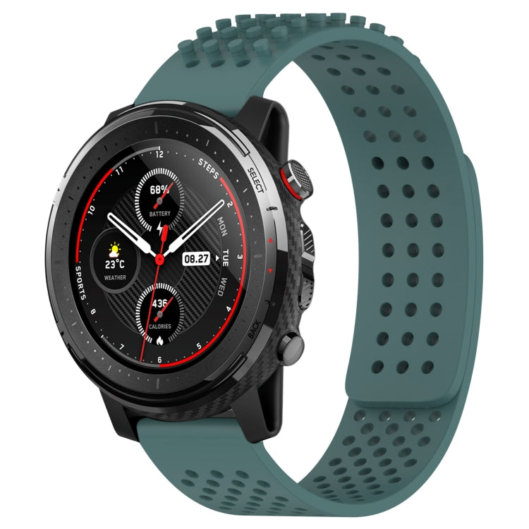 For Amazfit 3 22mm Holes Breathable 3D Dots Silicone Watch Band(Olive Green) - Watch Bands by PMC TechLife | Online Shopping South Africa | PMC TechLife