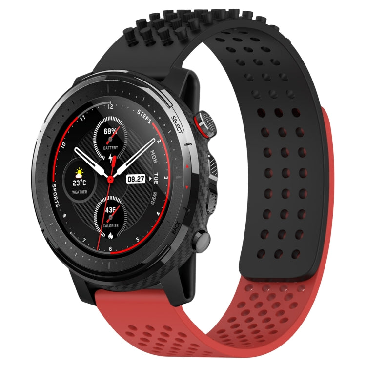 For Amazfit 3 22mm Holes Breathable 3D Dots Silicone Watch Band(Black+Red) - Watch Bands by PMC TechLife | Online Shopping South Africa | PMC TechLife