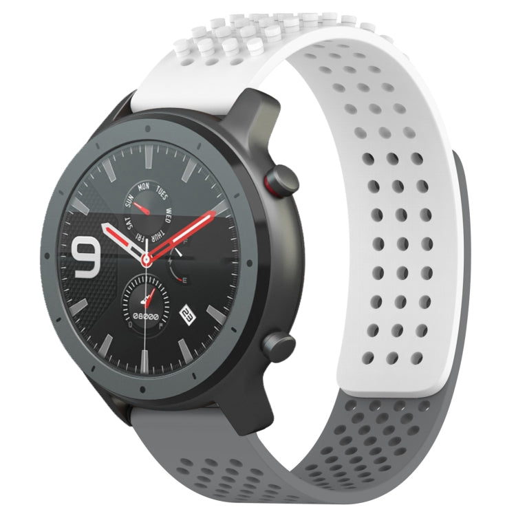For Amazfit GTR 47mm 22mm Holes Breathable 3D Dots Silicone Watch Band(White+Grey) - Watch Bands by PMC TechLife | Online Shopping South Africa | PMC TechLife