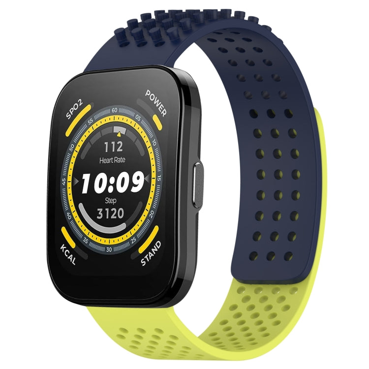 For Amazfit Bip 5 22mm Holes Breathable 3D Dots Silicone Watch Band(Midnight Blue+ Lime Green) - Watch Bands by PMC TechLife | Online Shopping South Africa | PMC TechLife