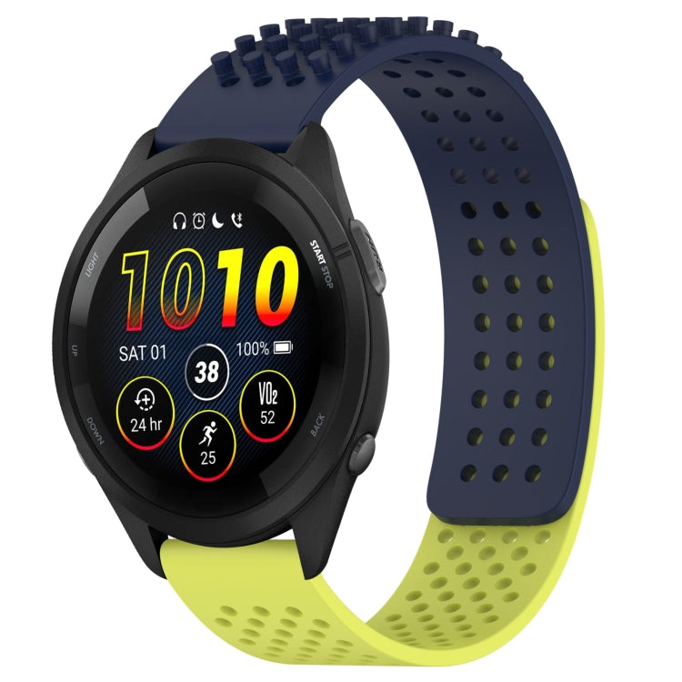 For Garmin Forerunner 265 22mm Holes Breathable 3D Dots Silicone Watch Band(Midnight Blue+Lime Green) - Watch Bands by PMC TechLife | Online Shopping South Africa | PMC TechLife