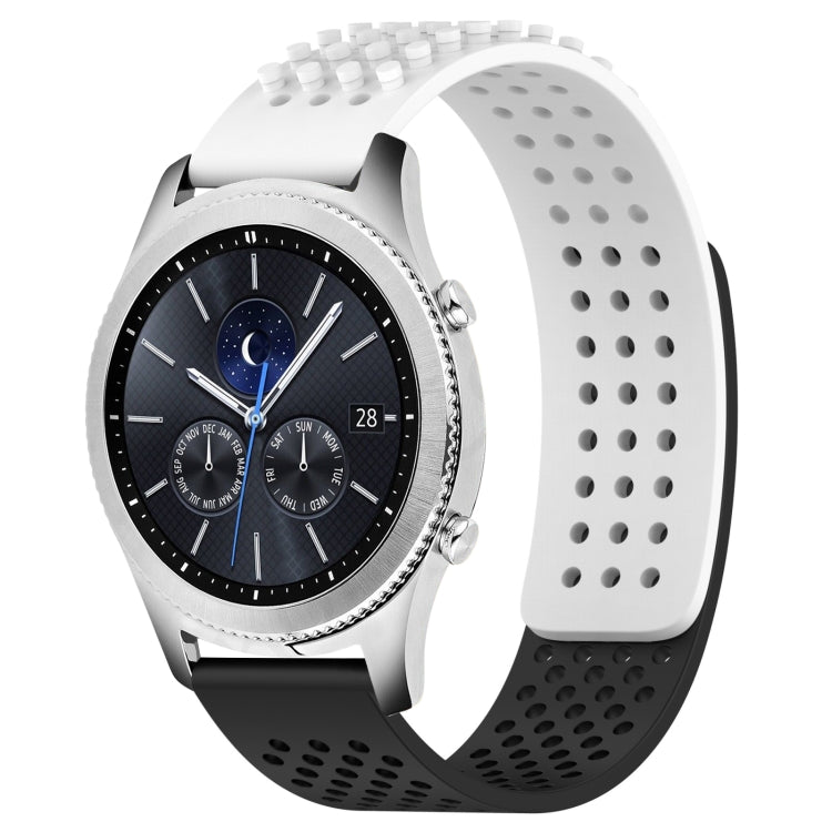For Samsung Gear S3 Classic 22mm Holes Breathable 3D Dots Silicone Watch Band(White+Black) - free shipping - PMC TechLife - Order now!