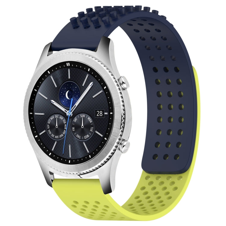 For Samsung Gear S3 Classic 22mm Holes Breathable 3D Dots Silicone Watch Band(Midnight Blue+Lime Green) - Watch Bands by PMC TechLife | Online Shopping South Africa | PMC TechLife