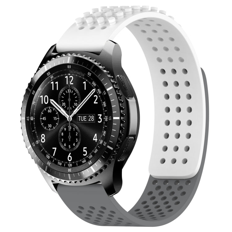 For Samsung Gear S3 Frontier 22mm Holes Breathable 3D Dots Silicone Watch Band(White+Grey) - Watch Bands by PMC TechLife | Online Shopping South Africa | PMC TechLife
