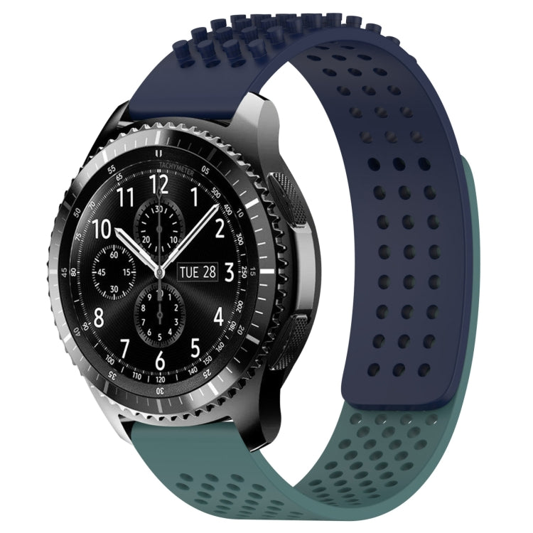 For Samsung Gear S3 Frontier 22mm Holes Breathable 3D Dots Silicone Watch Band(Midnight Blue+Olive Green) - Watch Bands by PMC TechLife | Online Shopping South Africa | PMC TechLife