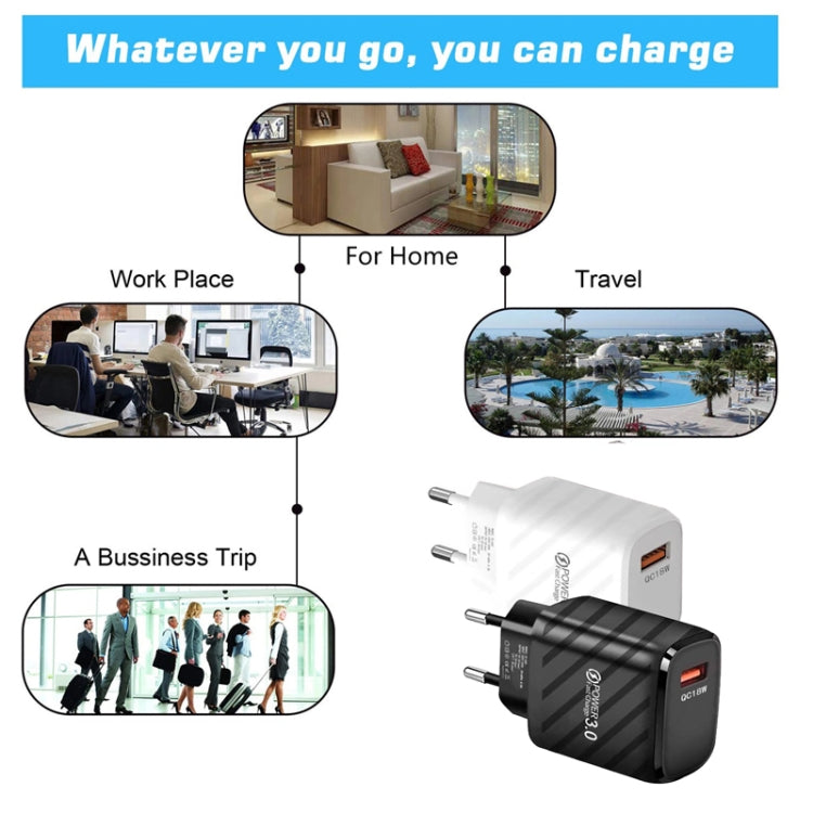 TE-005 USB3.0 QC3.0 18W 3A Interface Mobile Phone Fast Charger, EU Plug(White) - USB Charger by PMC TechLife | Online Shopping South Africa | PMC TechLife