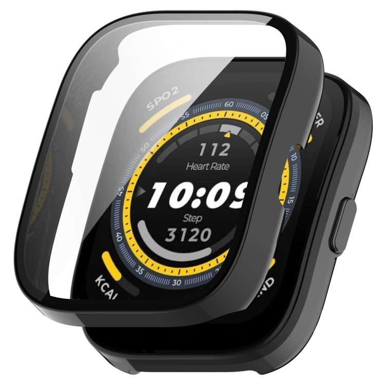 For Amazfit Bip 5 Tempered Film Integrated PC Watch Protective Case(Black) - Watch Cases by PMC TechLife | Online Shopping South Africa | PMC TechLife | Buy Now Pay Later Mobicred