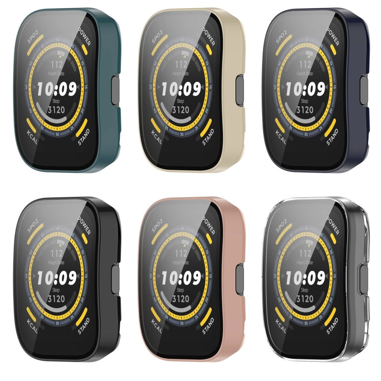For Amazfit Bip 5 Tempered Film Integrated PC Watch Protective Case(Pink) - Watch Cases by PMC TechLife | Online Shopping South Africa | PMC TechLife | Buy Now Pay Later Mobicred