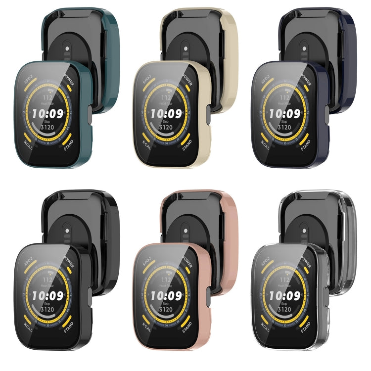 For Amazfit Bip 5 Tempered Film Integrated PC Watch Protective Case(Pink) - Watch Cases by PMC TechLife | Online Shopping South Africa | PMC TechLife | Buy Now Pay Later Mobicred