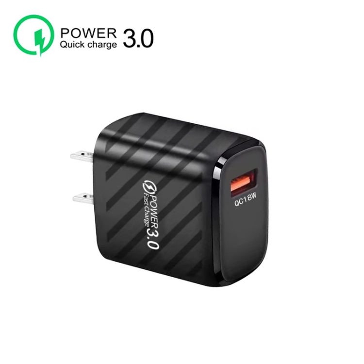 TE-005 QC3.0 18W USB Fast Charger with 1m 3A USB to 8 Pin Cable, US Plug(Black) - free shipping - PMC Jewellery - Order now!