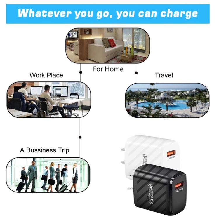 TE-005 QC3.0 18W USB Fast Charger with 1m 3A USB to 8 Pin Cable, US Plug(White) - free shipping - PMC Jewellery - Order now!