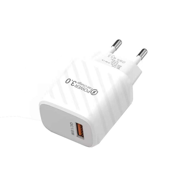 TE-005 QC3.0 18W USB Fast Charger with 1m 3A USB to 8 Pin Cable, EU Plug(White) - free shipping - PMC Jewellery - Order now!