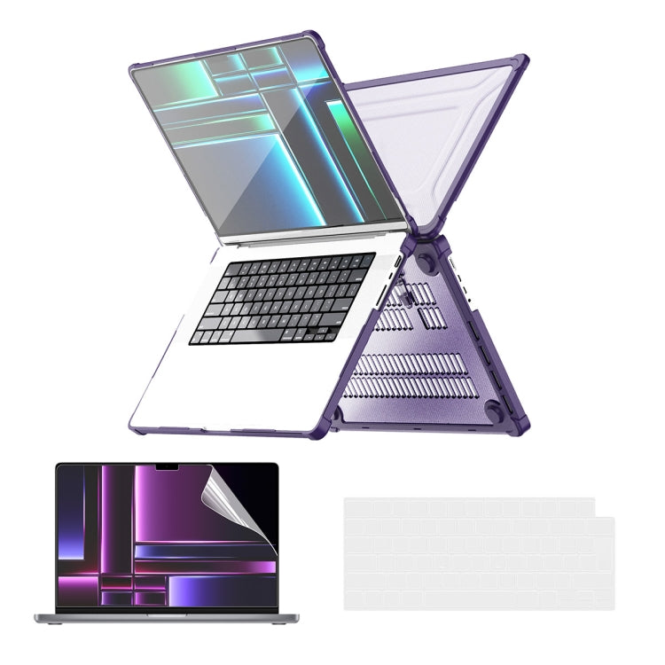 For MacBook Pro 14.2 A2442/A2779 ENKAY Hat-Prince 3 in 1 Protective Bracket Case Cover Hard Shell with TPU Keyboard Film / PET Screen Protector, Version:US(Purple) - free shipping - PMC Jewellery - Order now!