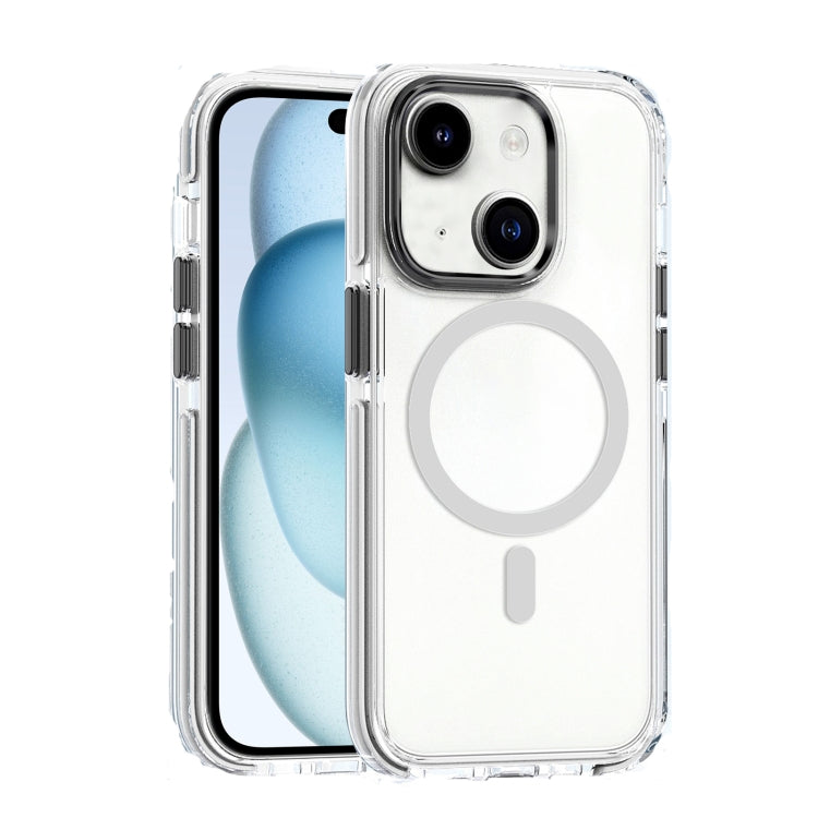 For iPhone 15 Dual-color MagSafe TPU Hybrid Clear PC Shockproof Phone Case(White) - iPhone 15 Cases by PMC TechLife | Online Shopping South Africa | PMC TechLife