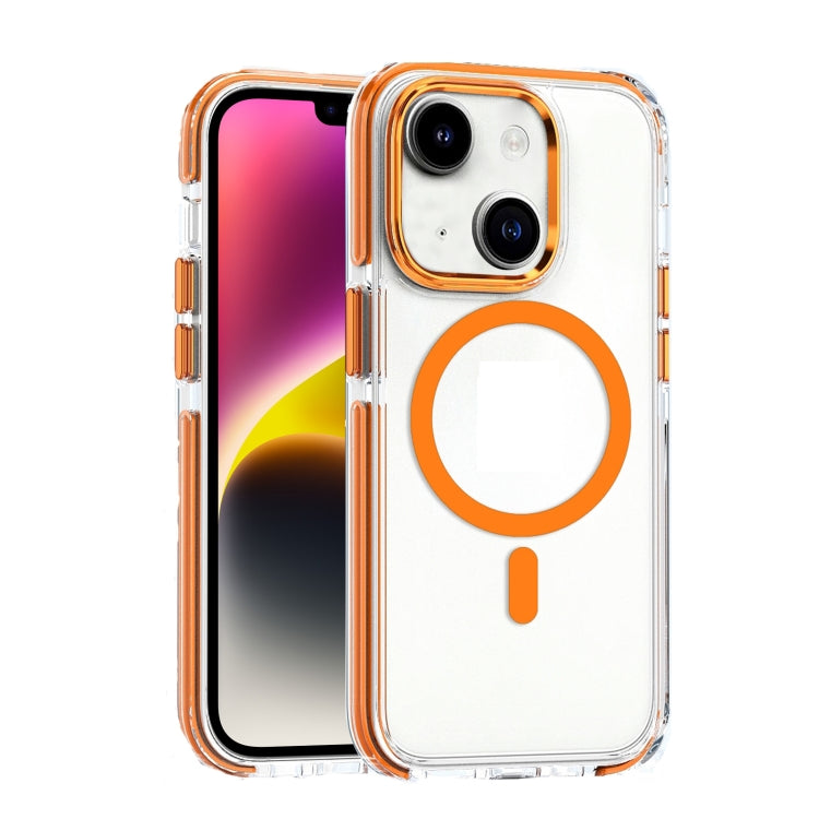 For iPhone 14 Plus Dual-color MagSafe TPU Hybrid Clear PC Shockproof Phone Case(Orange) - iPhone 14 Plus Cases by PMC TechLife | Online Shopping South Africa | PMC TechLife