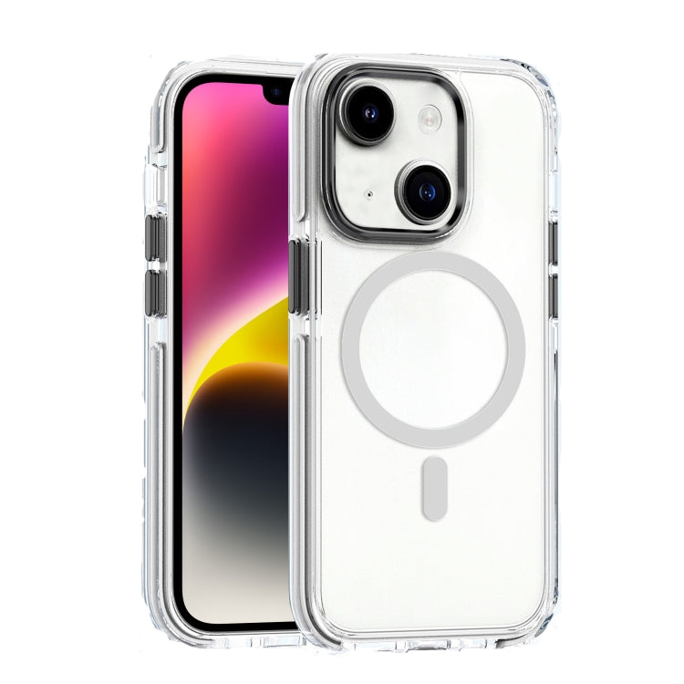 For iPhone 14 Dual-color MagSafe TPU Hybrid Clear PC Shockproof Phone Case(White) - iPhone 14 Cases by PMC TechLife | Online Shopping South Africa | PMC TechLife