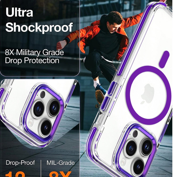 For iPhone 15 Pro Max Dual-color MagSafe TPU Hybrid Clear PC Shockproof Phone Case(Purple) - iPhone 15 Pro Max Cases by PMC TechLife | Online Shopping South Africa | PMC TechLife