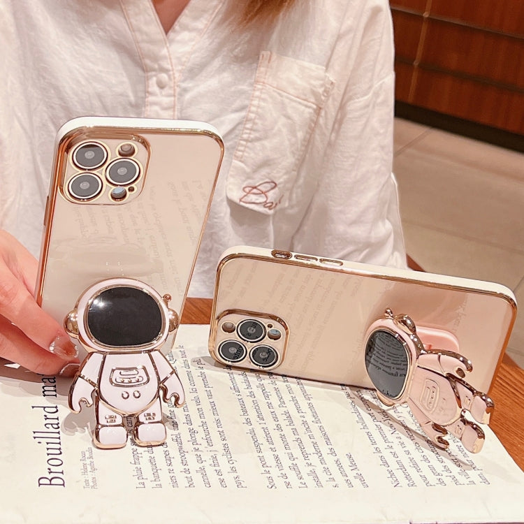For iPhone 16 Plus Electroplating Astronaut Holder Phone Case(Pink) - free shipping - PMC Jewellery - Order now!