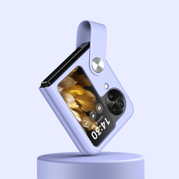 For OPPO  Find N3 Flip Hand Strap Plain Leather Phone Case(Purple) - Find N3 Flip Cases by PMC TechLife | Online Shopping South Africa | PMC TechLife