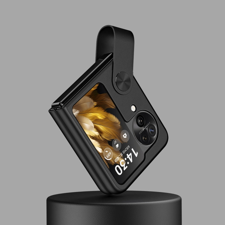 For OPPO  Find N3 Flip Hand Strap Plain Leather Phone Case(Black) - Find N3 Flip Cases by PMC TechLife | Online Shopping South Africa | PMC TechLife