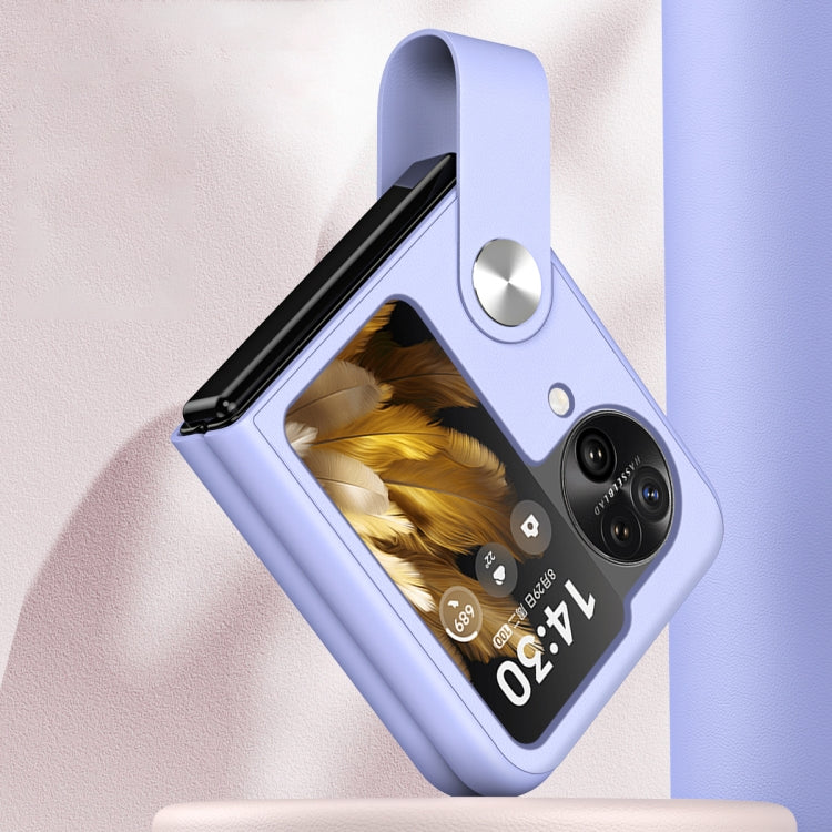 For OPPO  Find N3 Flip Hand Strap Plain Leather Phone Case(Purple) - Find N3 Flip Cases by PMC TechLife | Online Shopping South Africa | PMC TechLife