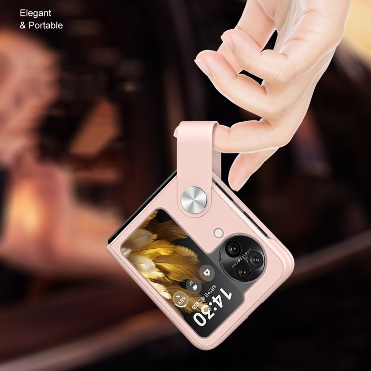 For OPPO  Find N3 Flip Hand Strap Plain Leather Phone Case(Black) - Find N3 Flip Cases by PMC TechLife | Online Shopping South Africa | PMC TechLife