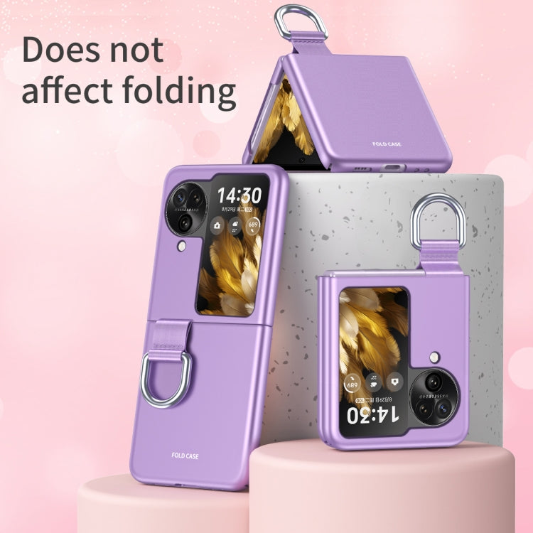 For OPPO Find N3 Flip Silk Ribbon Ring Plain Leather Phone Case(Indigo) - Find N3 Flip Cases by PMC TechLife | Online Shopping South Africa | PMC TechLife