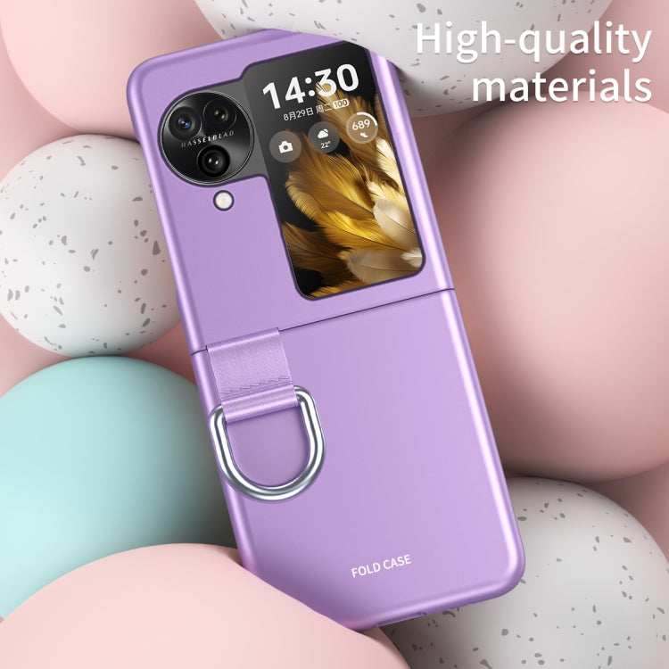 For OPPO Find N3 Flip Silk Ribbon Ring Plain Leather Phone Case(Indigo) - Find N3 Flip Cases by PMC TechLife | Online Shopping South Africa | PMC TechLife